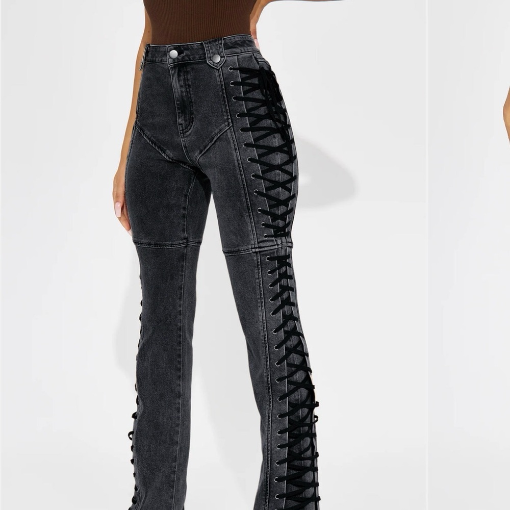 Fashion Nova Black Lace-Up Flare Jeans